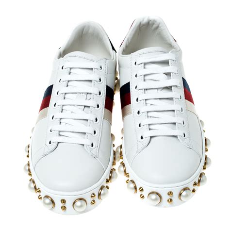 gucci pearl trainers|Gucci ace low top sneakers.